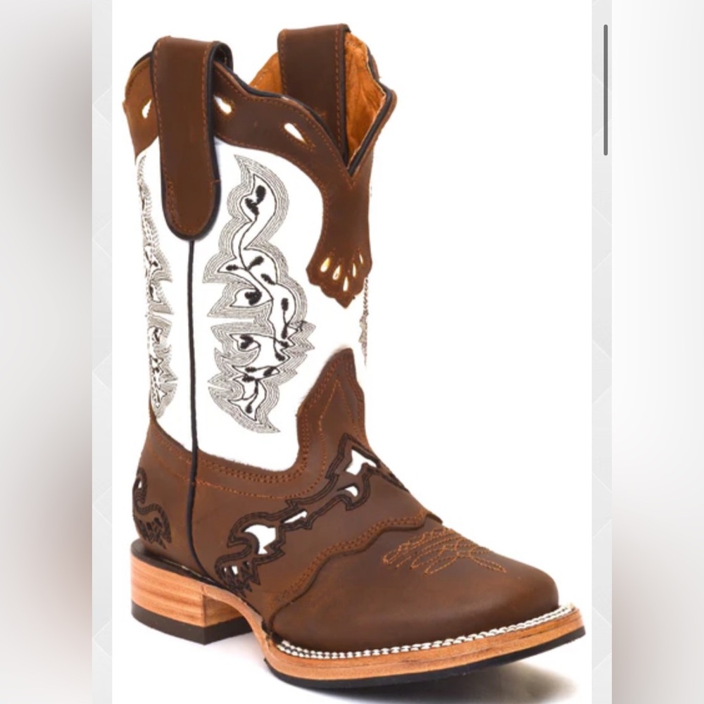 Redhawk Brown and White genuine leather Cowboy Rodeo Boots